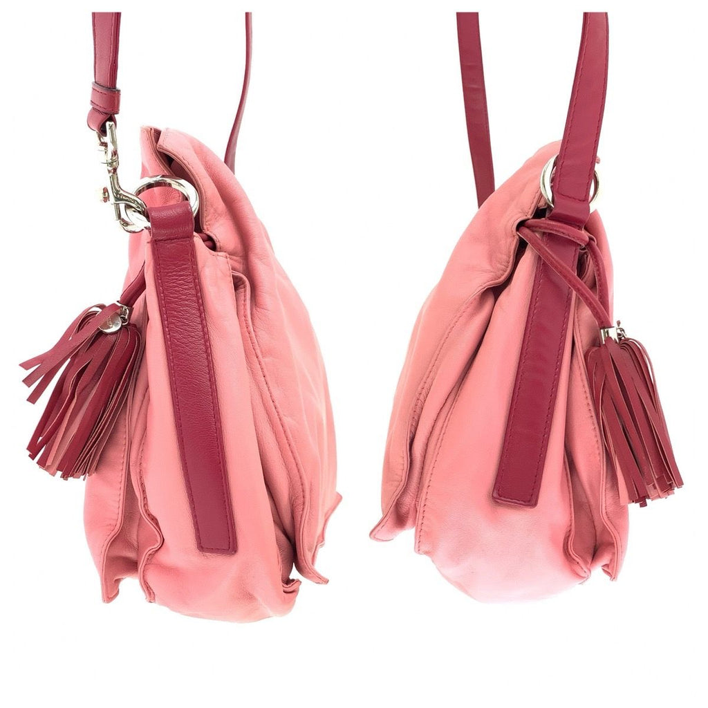 Loewe Flamenco Fringe Pink Bordeaux Silver Leather Shoulder Bag — view 7
