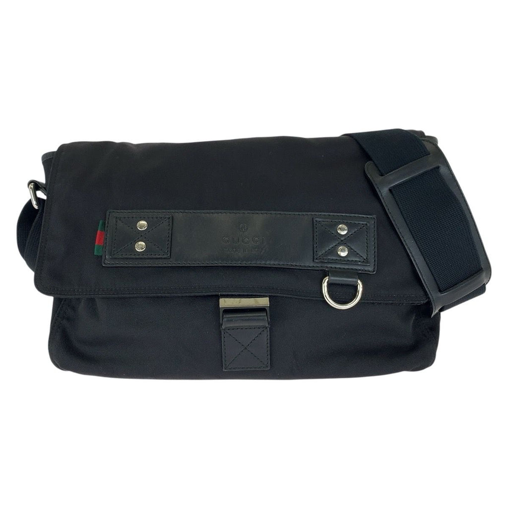 Gucci Sherry Line Black Silver Nylon Leather Shoulder Bag