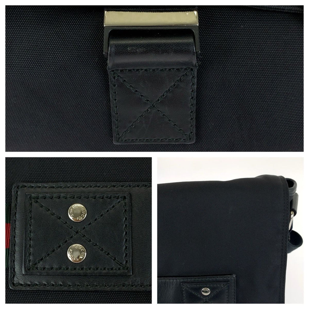 Gucci Sherry Line Black Silver Nylon Leather Shoulder Bag — view 5