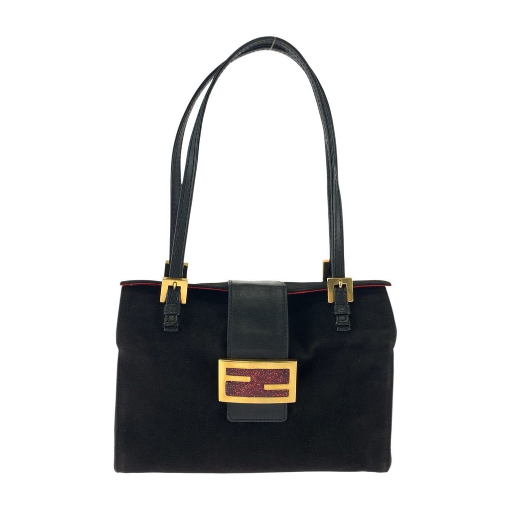 Fendi Vintage Mamma Black Gold Suede Handbag