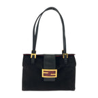 Fendi Vintage Mamma Black Gold Suede Handbag