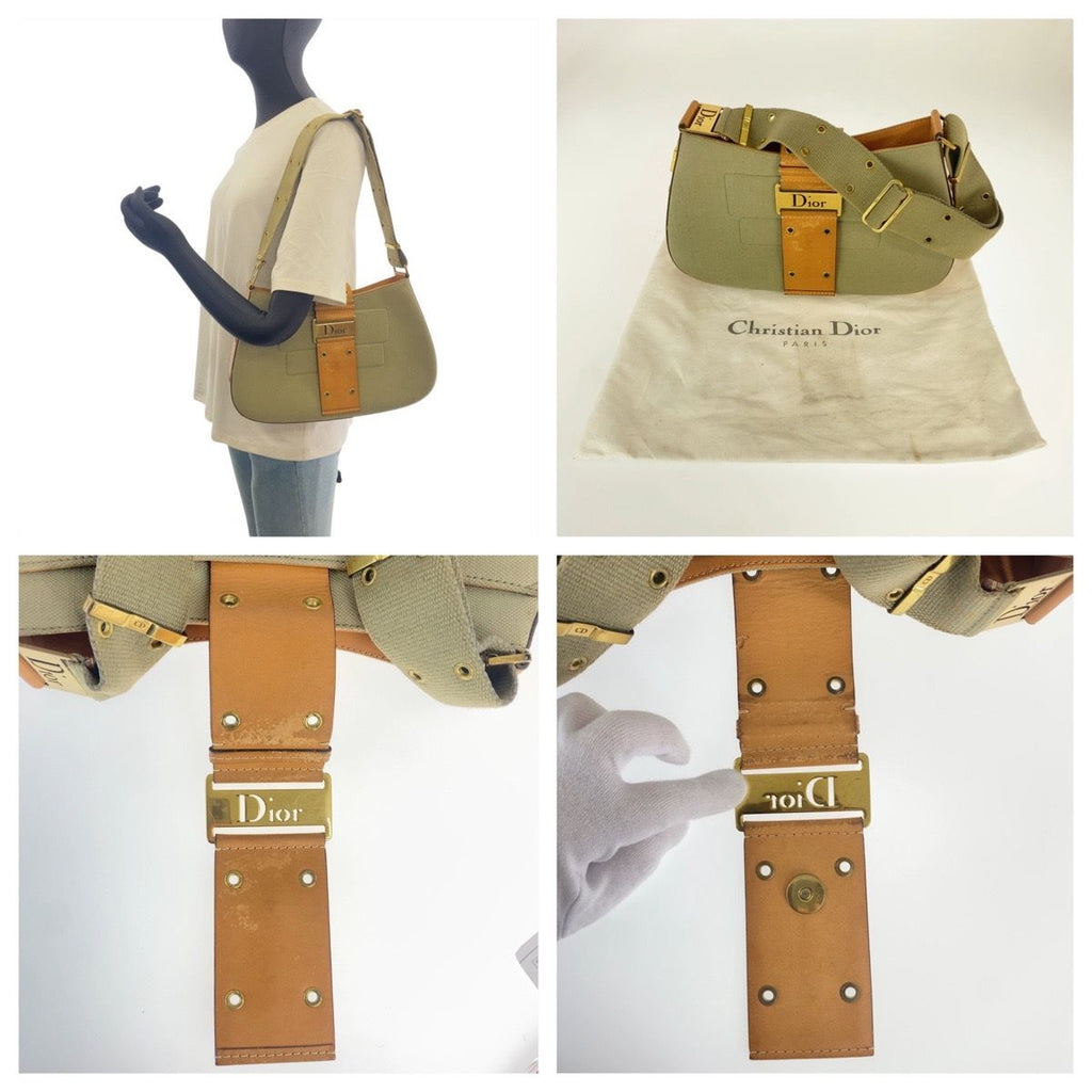 Dior Vintage Street Chic Khaki Brown Canvas Leather Shoulder Bag — view 6