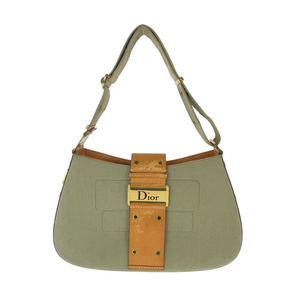 Dior Vintage Street Chic Khaki Brown Canvas Leather Shoulder Bag