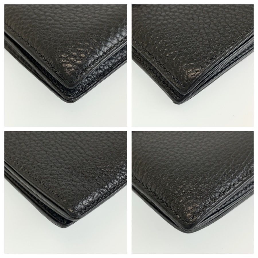Hermes Jura Black Leather Fold Wallet Compact — view 8
