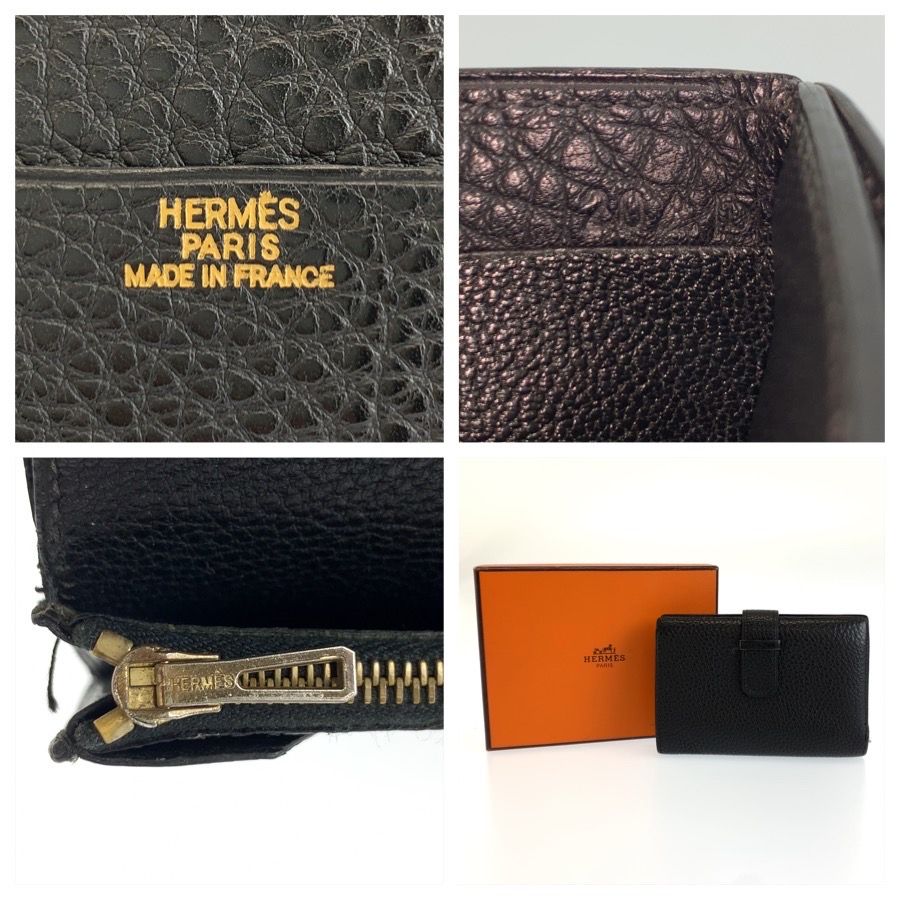 Hermes Jura Black Leather Fold Wallet Compact — view 3