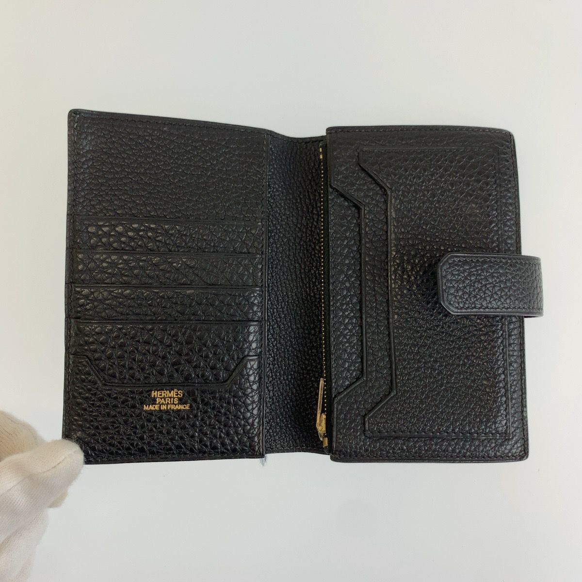 Hermes Jura Black Leather Fold Wallet Compact — view 4