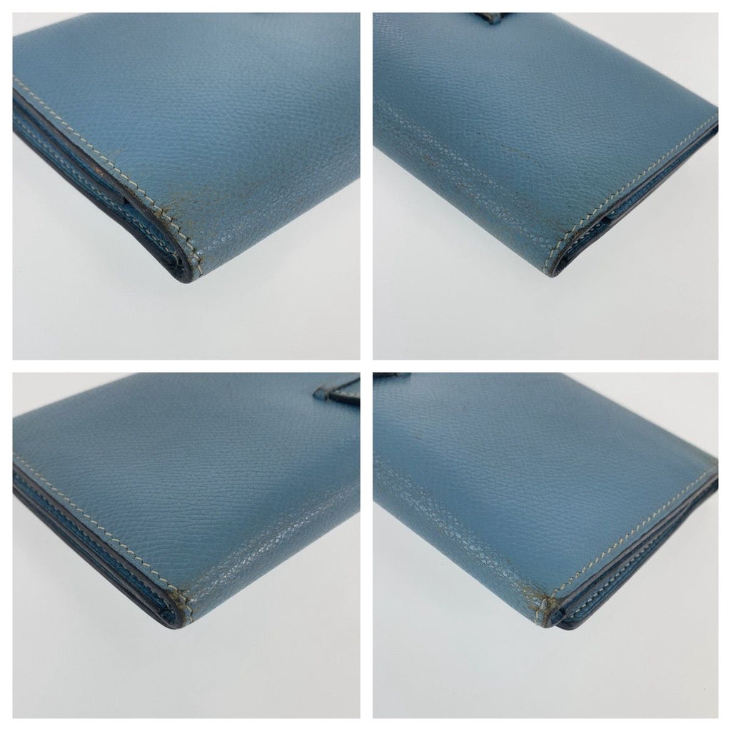 Hermes Bearn Blue Jean Light Gold Veau Epsom Trifold Wallet — view 4