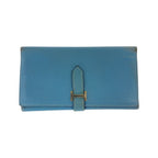 Hermes Bearn Blue Jean Light Gold Veau Epsom Trifold Wallet