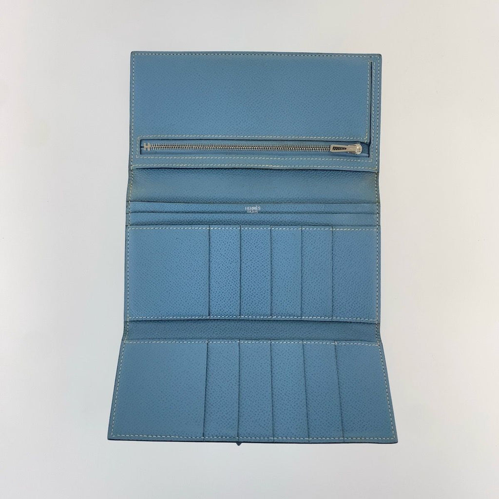 Hermes Bearn Blue Jean Light Gold Veau Epsom Trifold Wallet — view 8