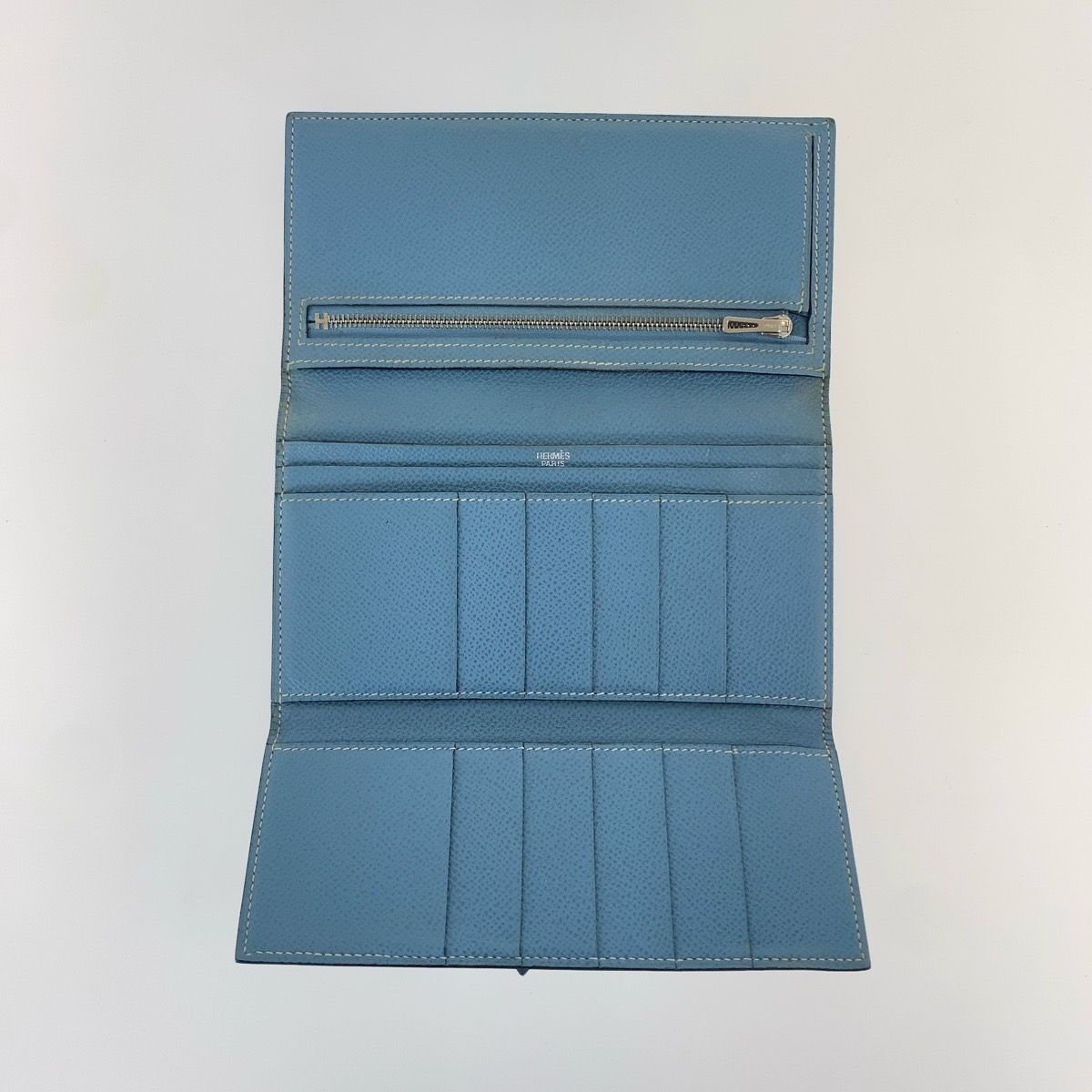 Hermes Bearn Blue Jean Light Gold Veau Epsom Trifold Wallet — view 8