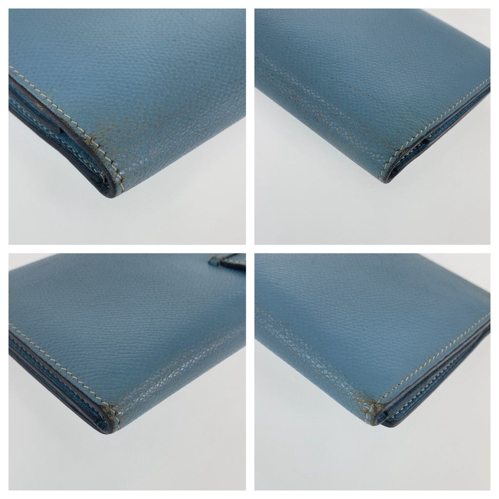 Hermes Bearn Blue Jean Light Gold Veau Epsom Trifold Wallet — view 5