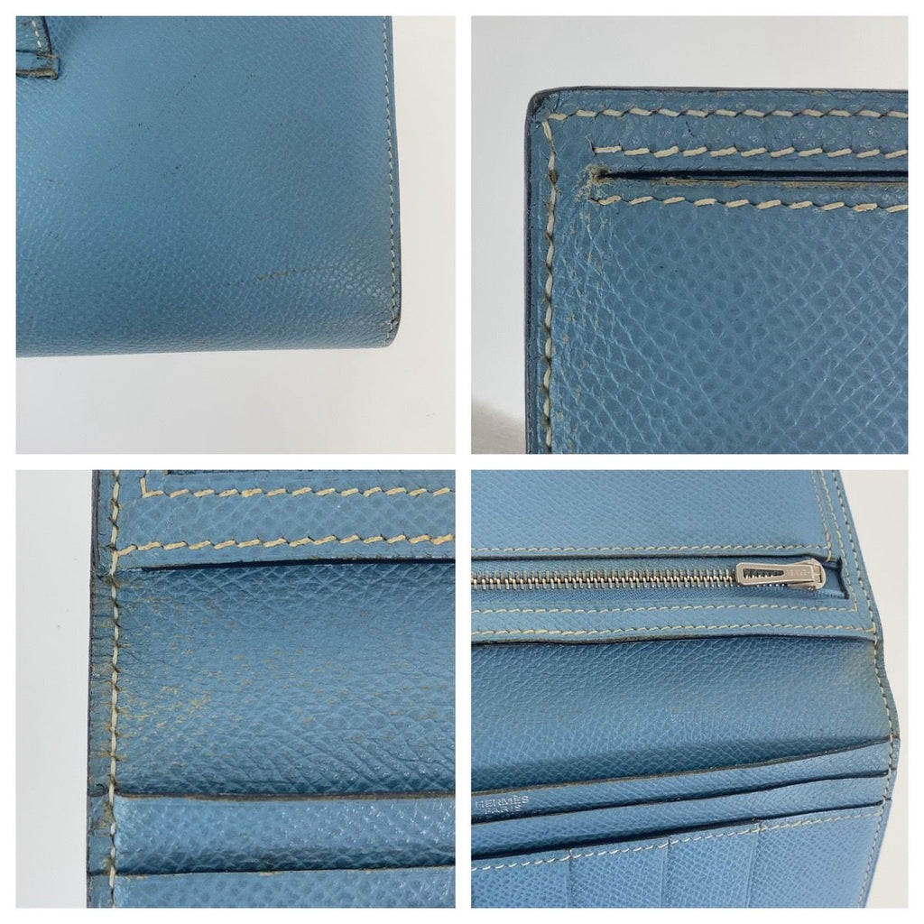 Hermes Bearn Blue Jean Light Gold Veau Epsom Trifold Wallet — view 6