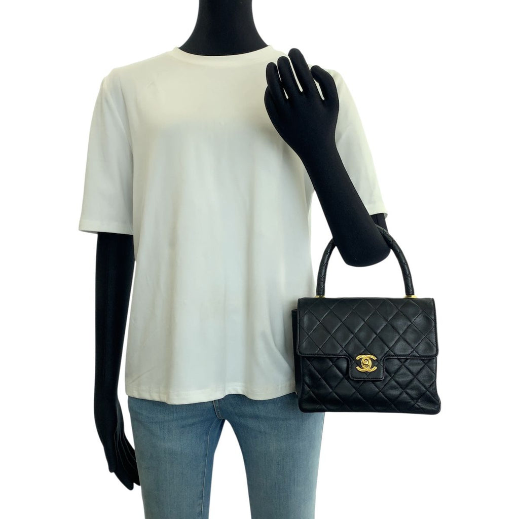 Chanel Vintage Quilted CC Logo Turnlock Black Gold Lambskin Handbag — view 8