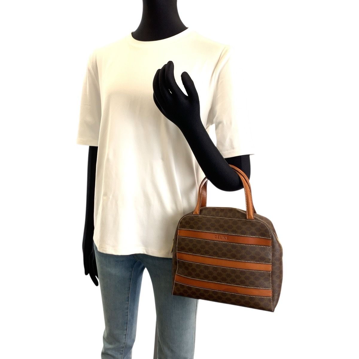 Celine Vintage Macadam Brown Gold Leather Handbag — view 7
