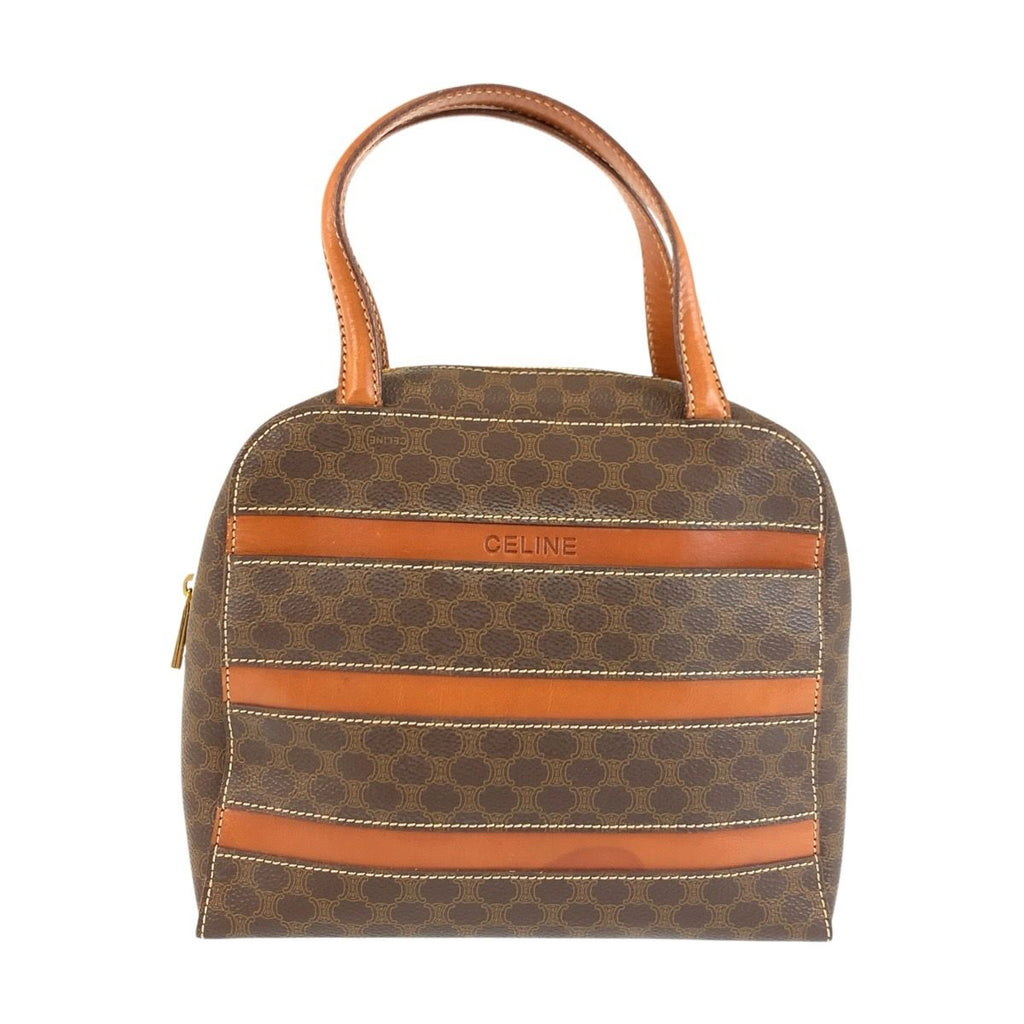 Celine Vintage Macadam Brown Gold Leather Handbag