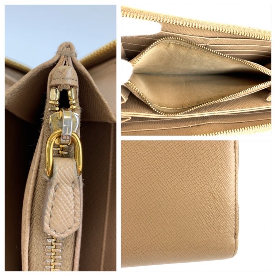 Prada Saffiano Beige Gold Leather Wallet — view 7
