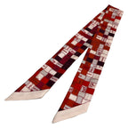 Hermes Scarf Twilly Red Beige Multi Ribbon Bolduc Plaid — view 4