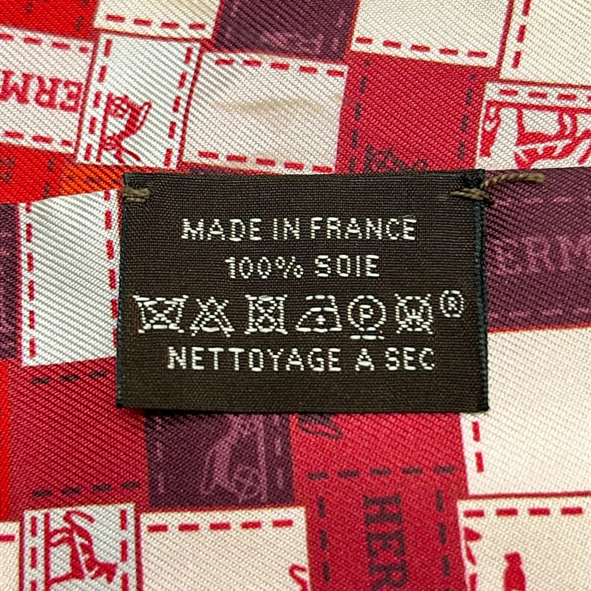 Hermes Scarf Twilly Red Beige Multi Ribbon Bolduc Plaid — view 3