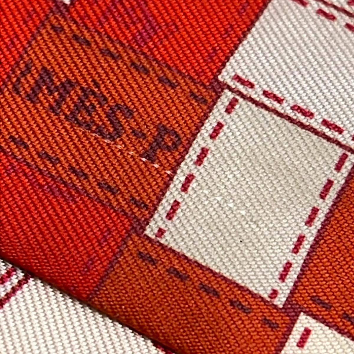 Hermes Scarf Twilly Red Beige Multi Ribbon Bolduc Plaid — view 5