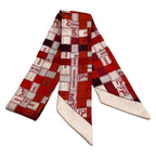 Hermes Scarf Twilly Red Beige Multi Ribbon Bolduc Plaid
