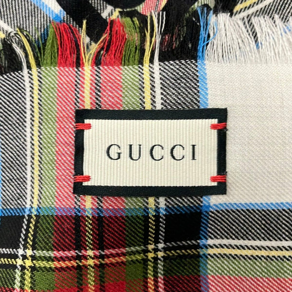 Gucci Shawl Red Ivory Black Plaid Wool Scarf — view 2