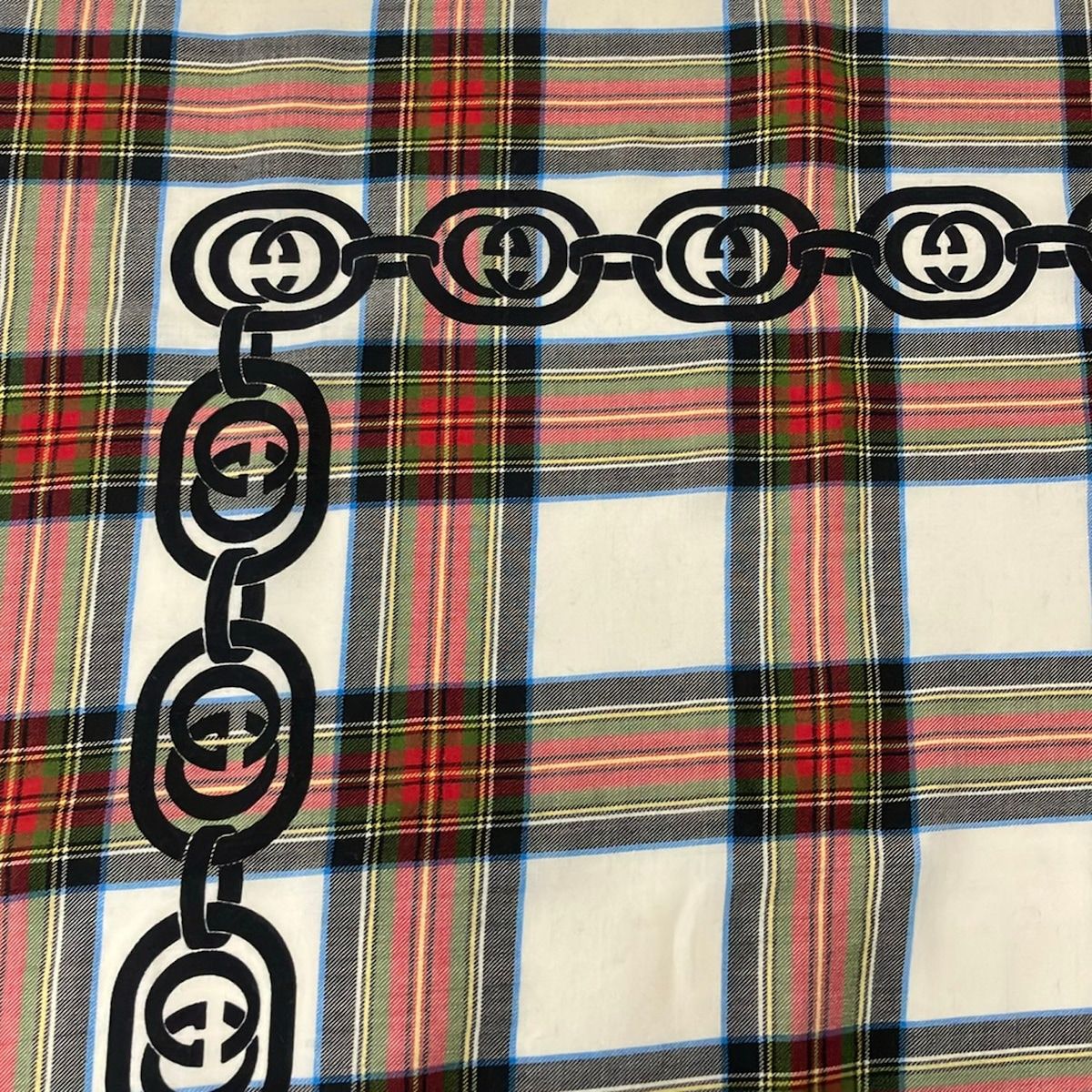 Gucci Shawl Red Ivory Black Plaid Wool Scarf — view 4