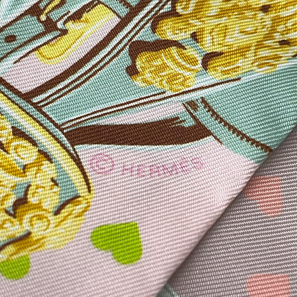 Hermes Scarf Twilly Light Pink Light Green Multi Ribbon Heart — view 2