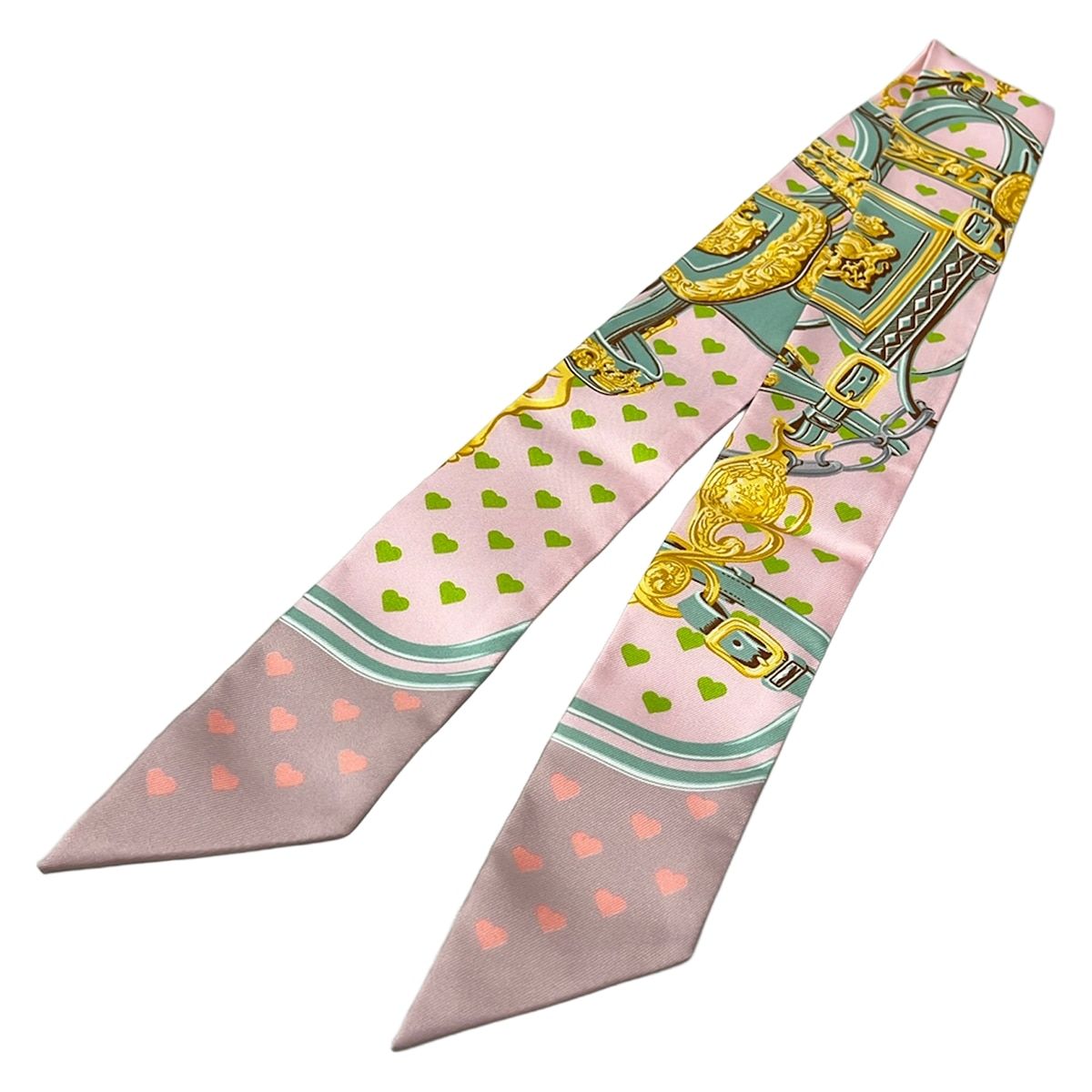 Hermes Scarf Twilly Light Pink Light Green Multi Ribbon — view 4