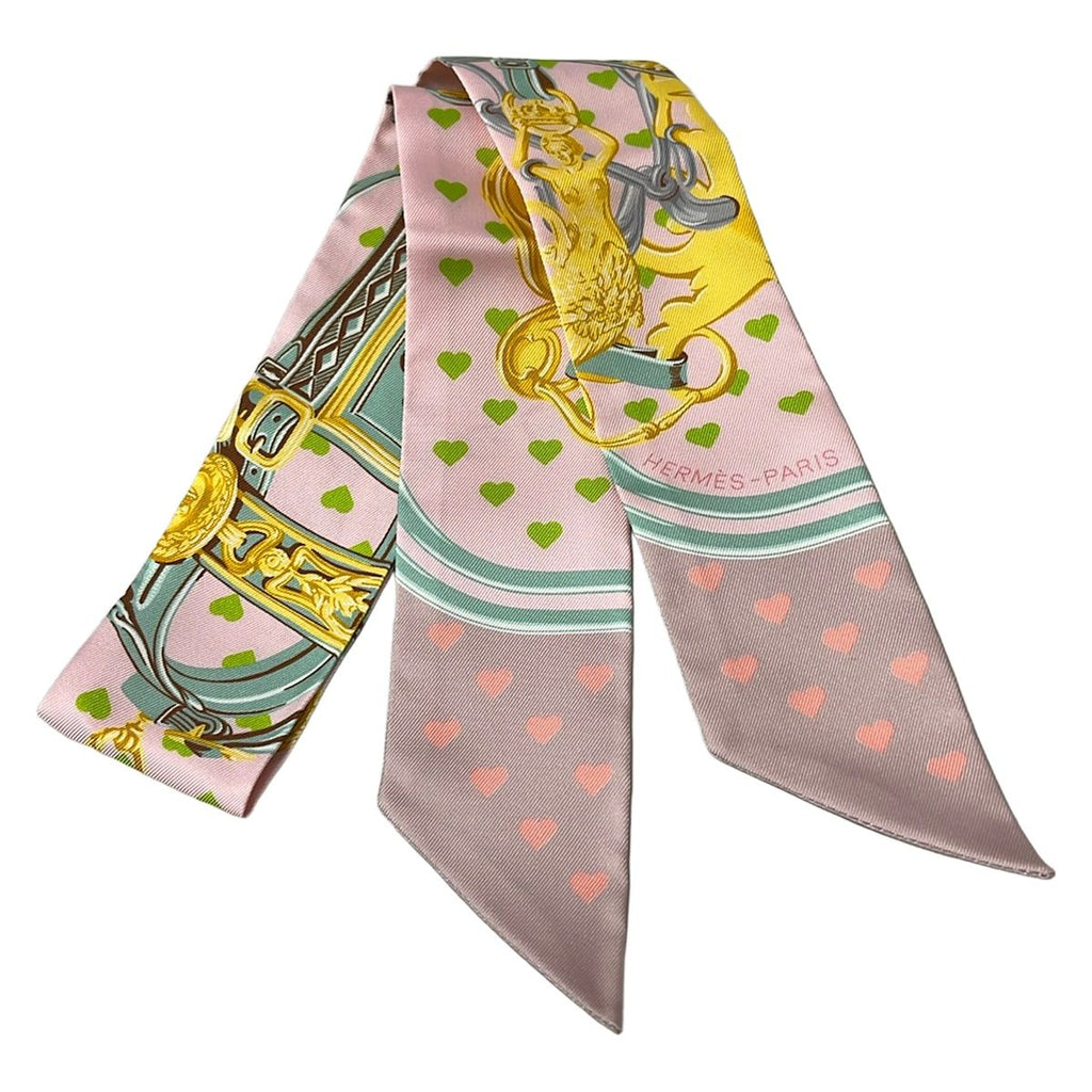 Hermes Scarf Twilly Light Pink Light Green Multi Ribbon
