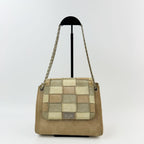 Chanel Patchwork Turnlock 2.55 Chain Shoulder Bag Suede Brown Beige Khaki