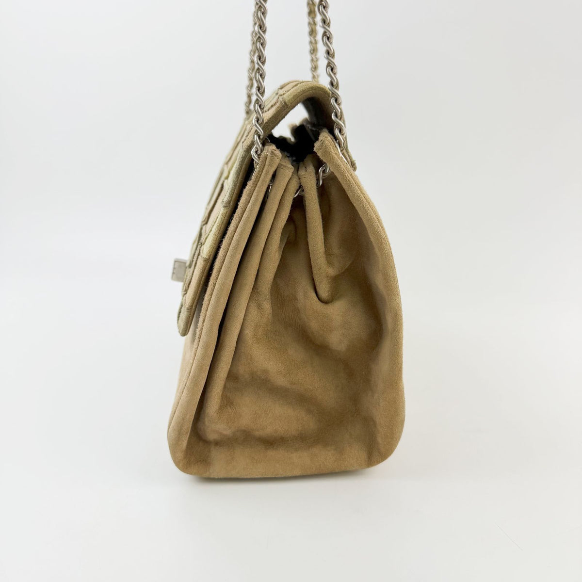 Chanel Patchwork Turnlock 2.55 Chain Shoulder Bag Suede Brown Beige Khaki — view 5