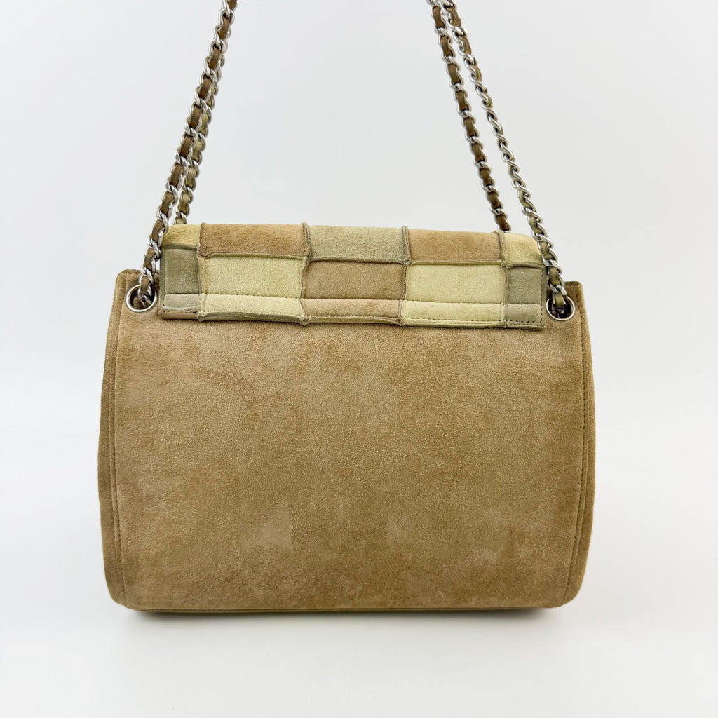Chanel Patchwork Turnlock 2.55 Chain Shoulder Bag Suede Brown Beige Khaki — view 3