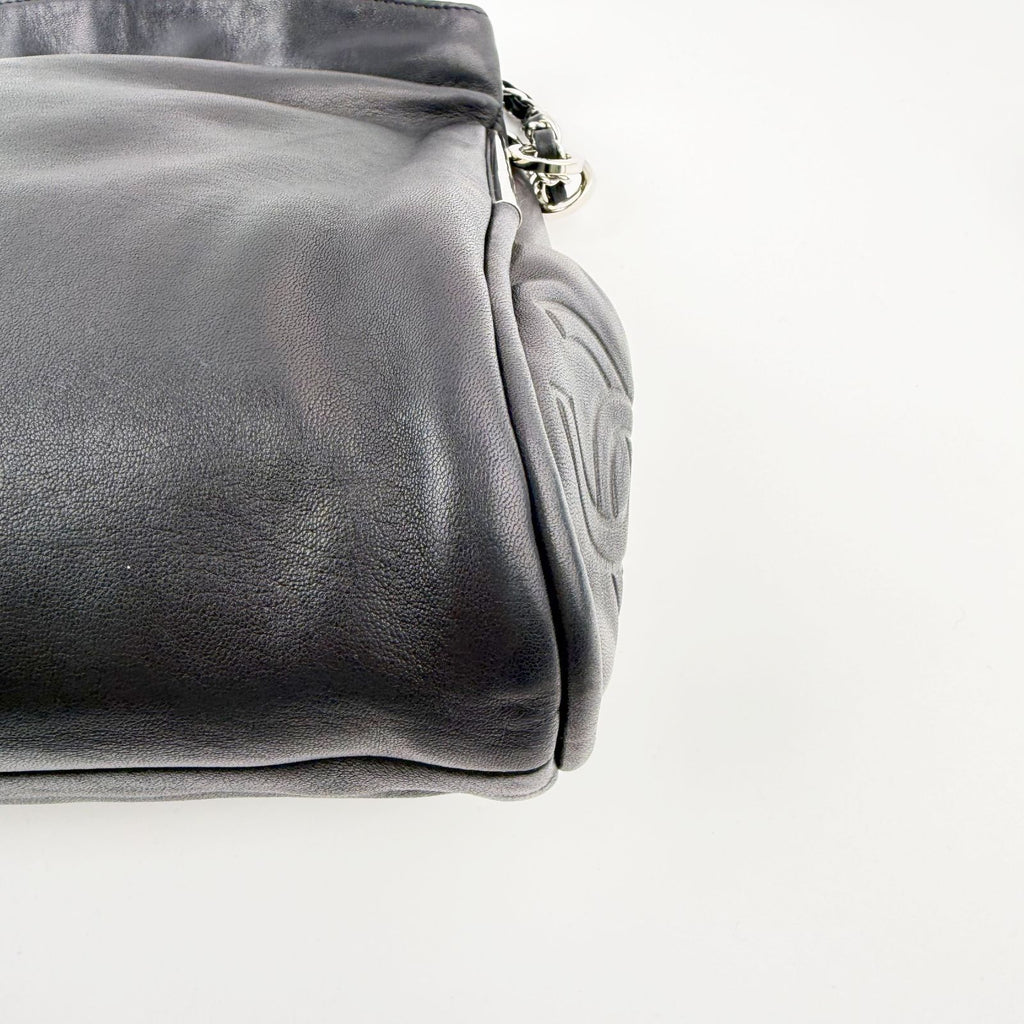 Chanel CC Logo Side Pocket Charm Chain Shoulder Bag Leather Black Silver Seal — view 8