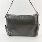 Chanel CC Logo Side Pocket Charm Chain Shoulder Bag Leather Black Silver Seal — view 3