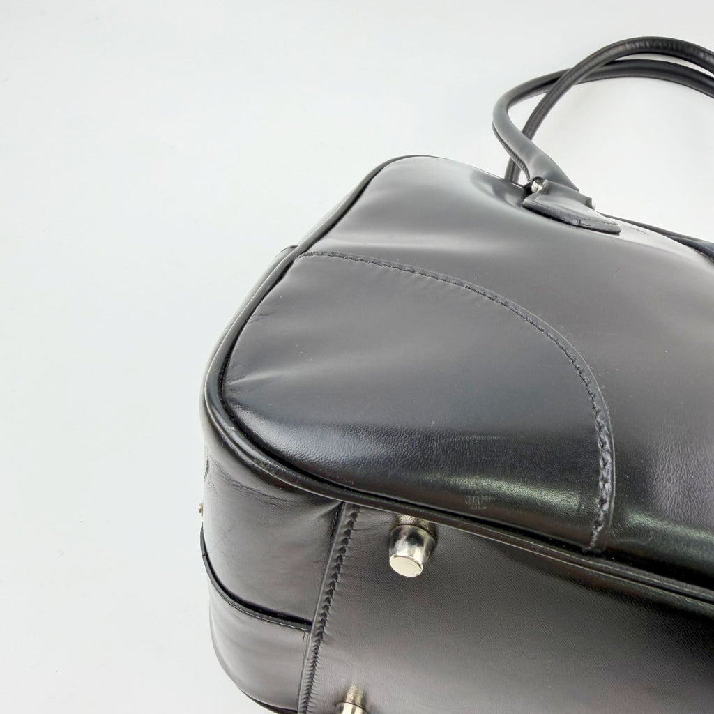 Prada Bowling Triangle Logo Side Line Shoulder Bag Leather Black Silver Vintage — view 7