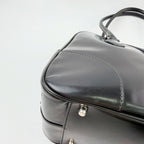 Prada Bowling Triangle Logo Side Line Shoulder Bag Leather Black Silver Vintage — view 7