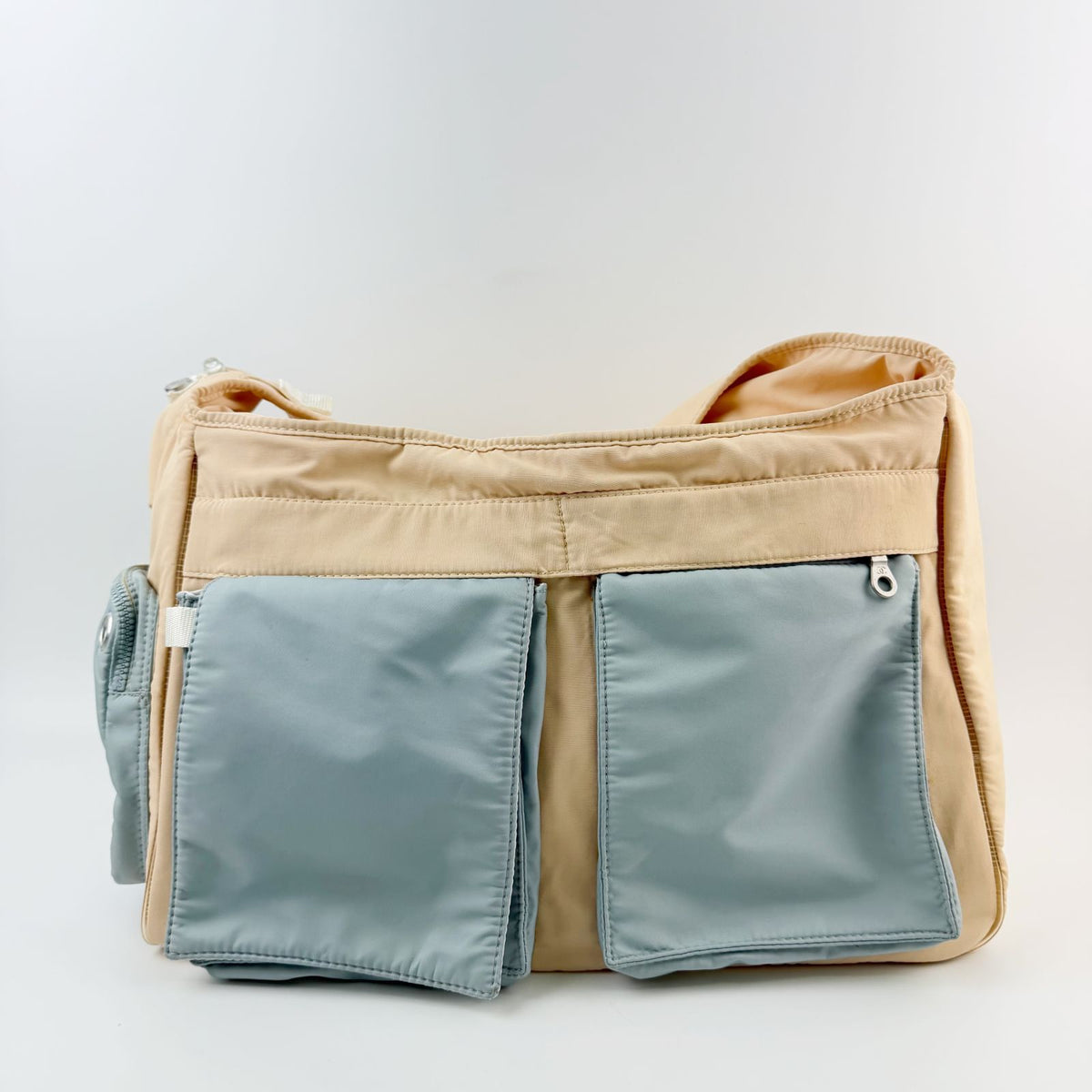 Chanel Sports Line CC Logo Multi Pocket Shoulder Bag Nylon Beige Light Blue