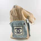 Chanel Sports Line CC Logo Multi Pocket Shoulder Bag Nylon Beige Light Blue — view 3