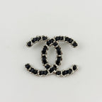 Chanel CC Logo Leather Braided Chain Brooch Plated Silver Black Vintage