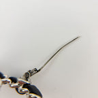 Chanel CC Logo Leather Braided Chain Brooch Plated Silver Black Vintage — view 7