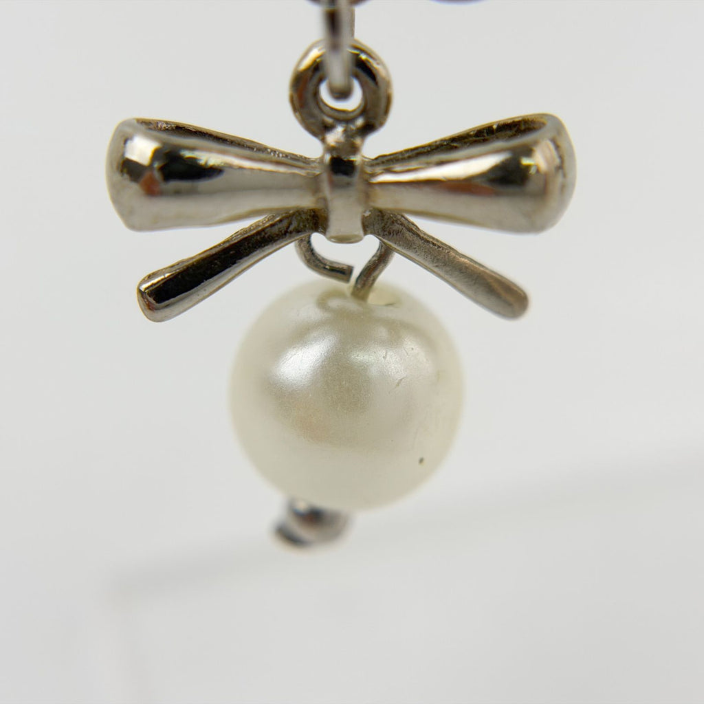 Dior Logo Ribbon Pearl Swing Earrings Plated Silver Ivory Clear Vintage — view 6