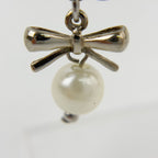 Dior Logo Ribbon Pearl Swing Earrings Plated Silver Ivory Clear Vintage — view 6