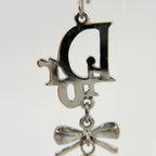 Dior Logo Ribbon Pearl Swing Earrings Plated Silver Ivory Clear Vintage — view 8