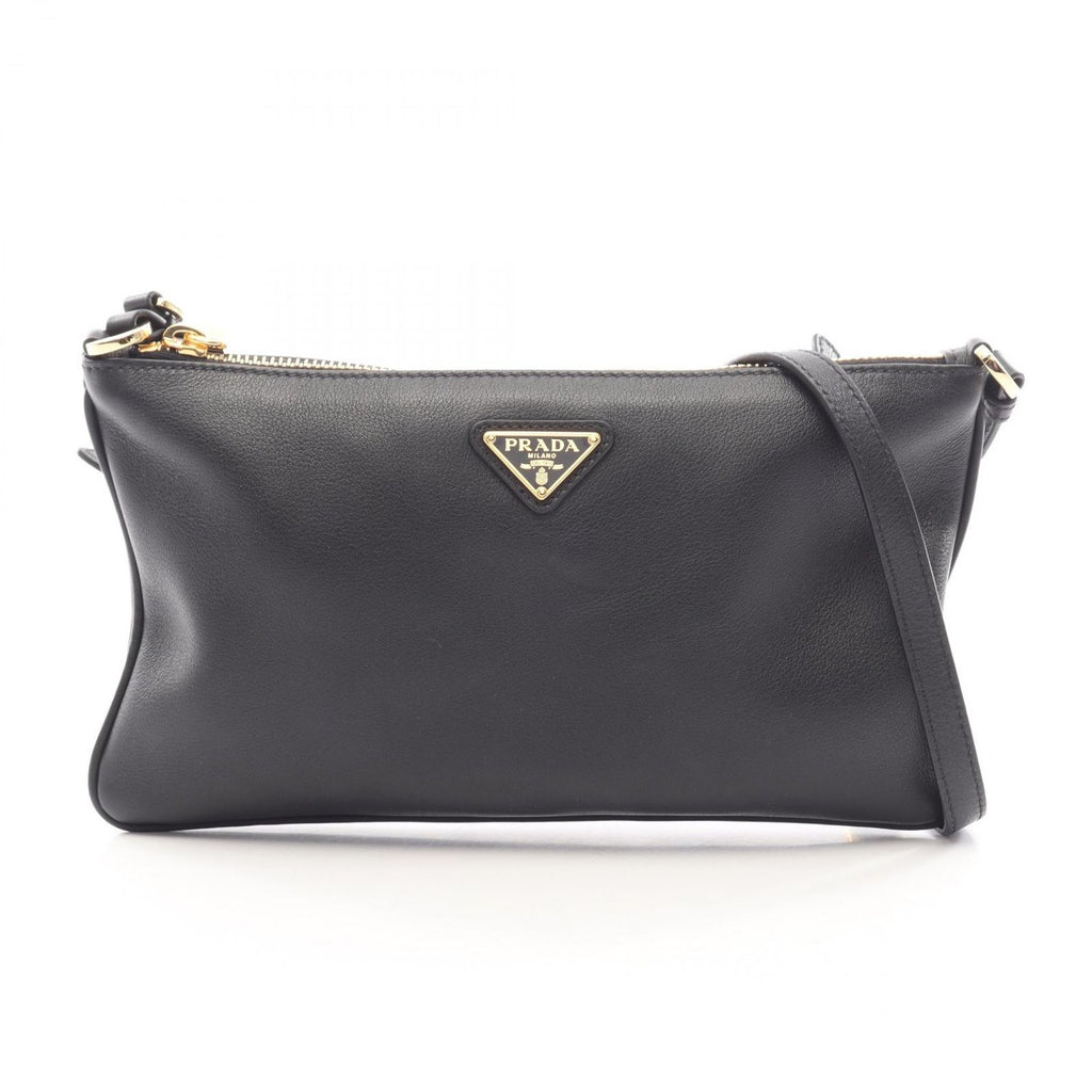 Prada Shoulder Bag Triangle Plate Black Leather Logo