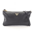 Prada Shoulder Bag Triangle Plate Black Leather Logo