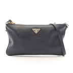 Prada Shoulder Bag Triangle Plate Black Leather Logo