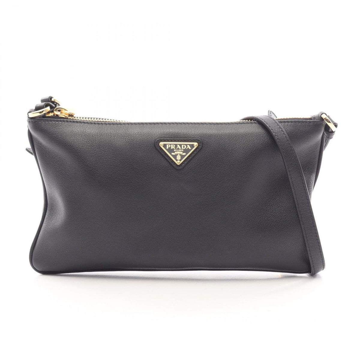 Prada Shoulder Bag Triangle Plate Black Leather Logo