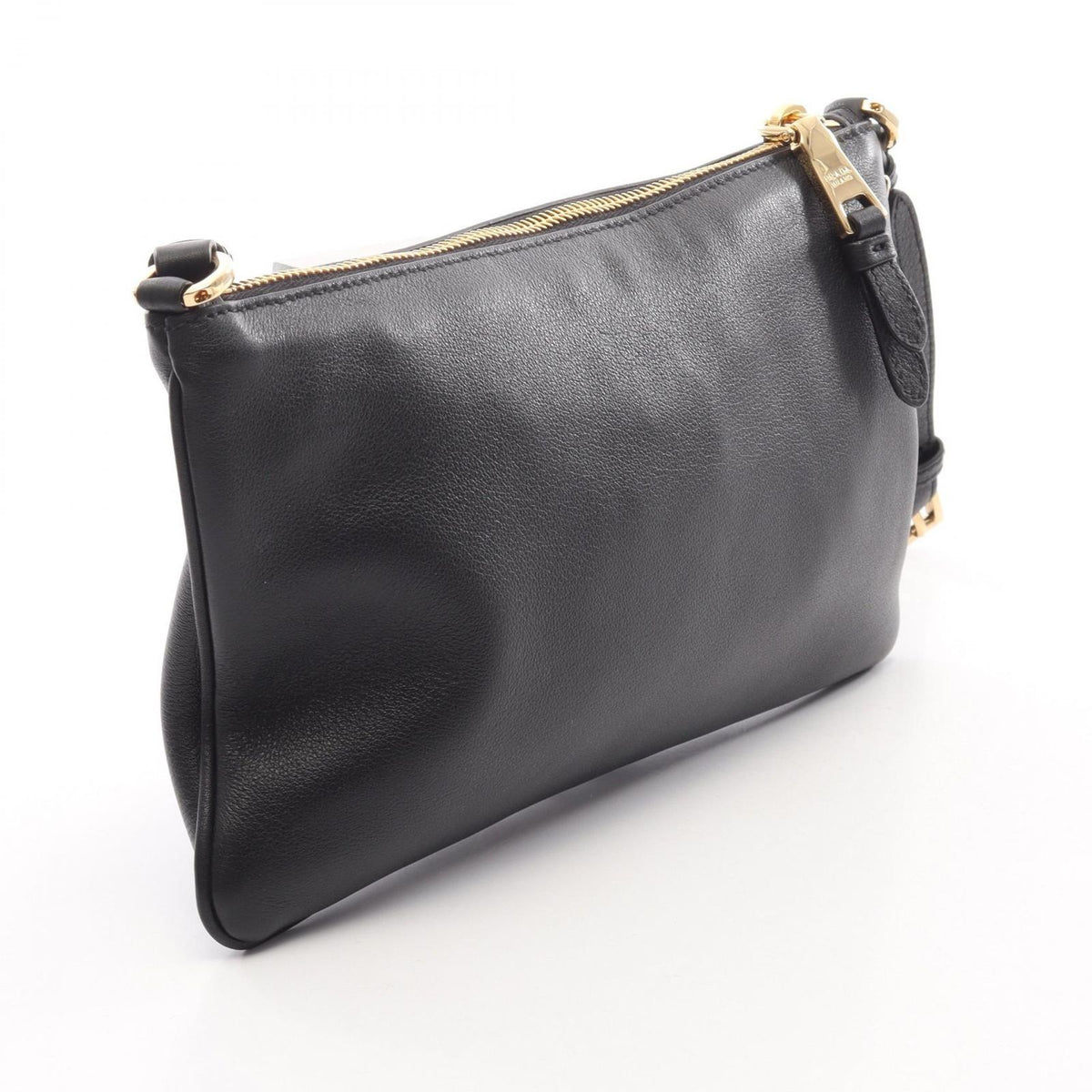 Prada Shoulder Bag Triangle Plate Black Leather Logo — view 2