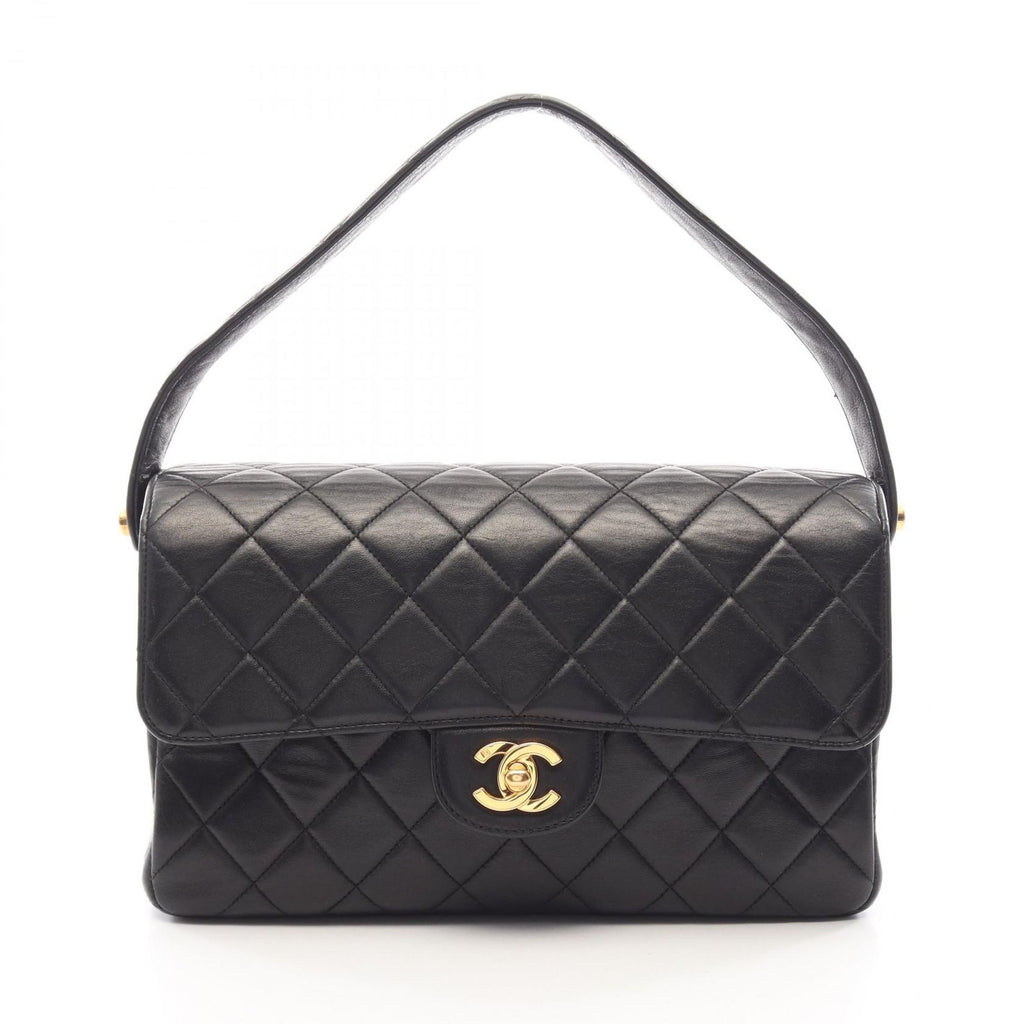Chanel Handbag Quilted Face Black Lambskin Double