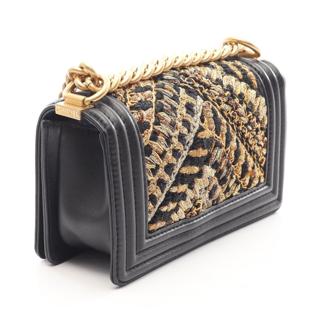 Chanel Shoulder Bag Boy Small Black Gold Lambskin V-stitch Chain — view 2